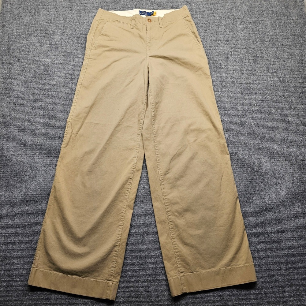 Polo Ralph Lauren Womens Wide Leg Chino Pants Khaki Tan Stretch Cotton Size 2